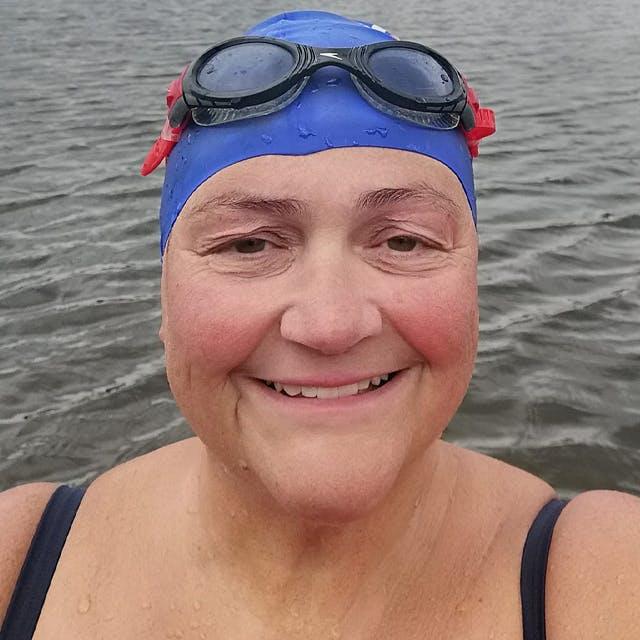 Bernadette smiling after swimming Swim22 for Diabetes UK